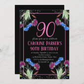 Thistle Scottish 90th Birthday Lila Floral Einladung (Vorne/Hinten)