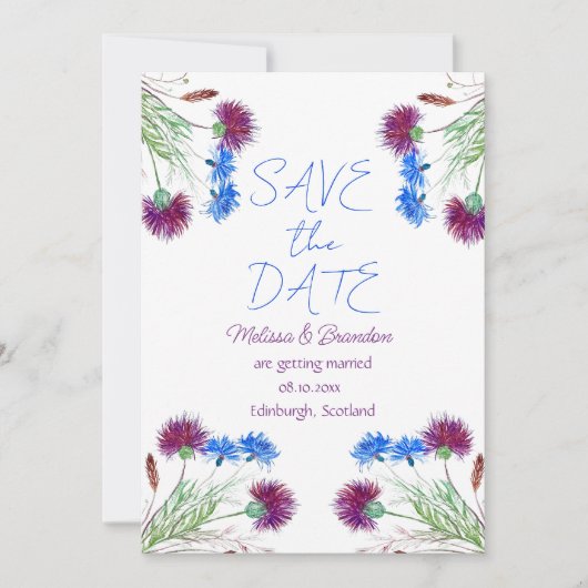 Thistle Scottish Floral Blume Rustic Wedding Einladung (Vorderseite)
