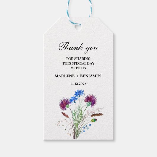 Thistle Scottish Floral Watercolor Blume Wedding Geschenkanhänger (Vorderseite)