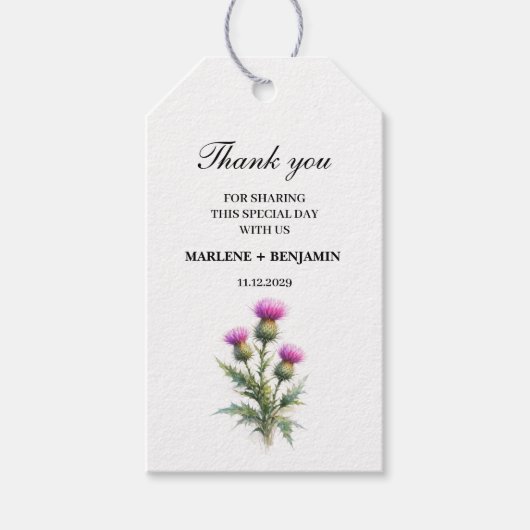 Thistle Scottish Floral Watercolor Flowers Wedding Geschenkanhänger (Vorderseite)
