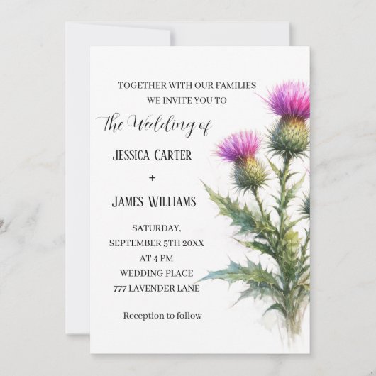 Thistle Scottish Watercolor Rustic Wedding Einladung (Vorderseite)