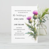 Thistle Scottish Watercolor Rustic Wedding Einladung (Stehend Vorderseite)