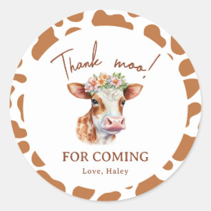 Thnak Moo Floral Braun Druck 1. Kindergeburtstag Runder Aufkleber