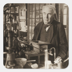 Thomas Alva Edison in seinem Labrador Stereoview Quadratischer Aufkleber