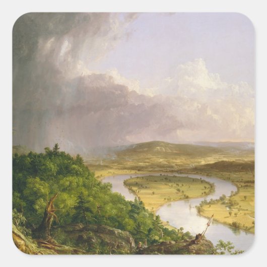 Thomas Cole der Oxbow Der Connecticut-Fluss Quadratischer Aufkleber (Vorderseite)
