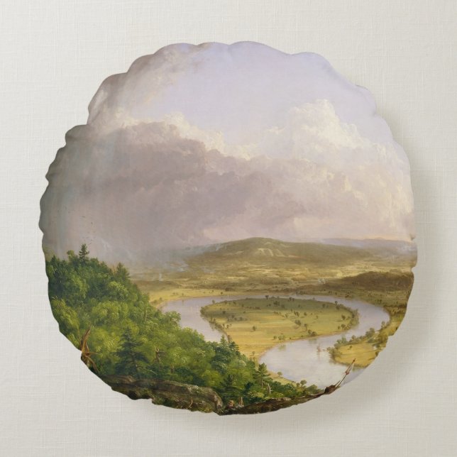 Thomas Cole der Oxbow Der Connecticut-Fluss Rundes Kissen (Vorderseite)