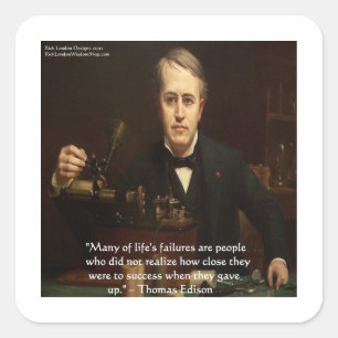Thomas Edison "B4 Success" Zitat von Weisheit Gesc Quadratischer Aufkleber