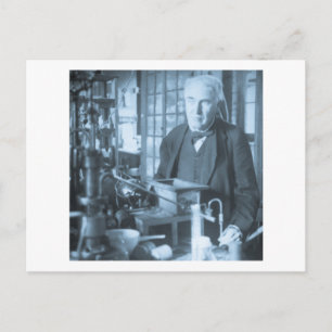 Thomas Edison in seinem Labor Stereoview Cyan getö Postkarte