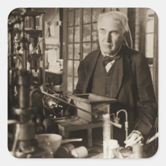 Thomas Edison in Seinem Labrador Stereoview Quadratischer Aufkleber (Vorderseite)