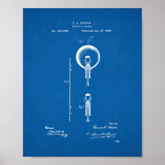 Thomas Edison Light Bulb Patent - Blueprint Poster (Vorne)