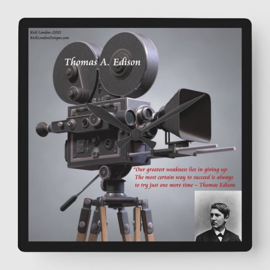 Thomas Edison "One more time" Zitat Wall Clock Quadratische Wanduhr (Vorderseite)