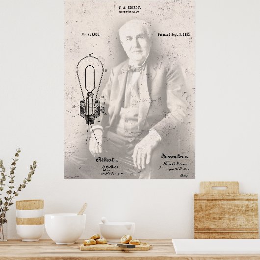 THOMAS EDISON und sein BERÜHMTES LAMP PATENT Poster (Küche)