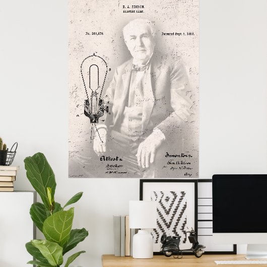 THOMAS EDISON und sein BERÜHMTES LAMP PATENT Poster (Heimbüro)