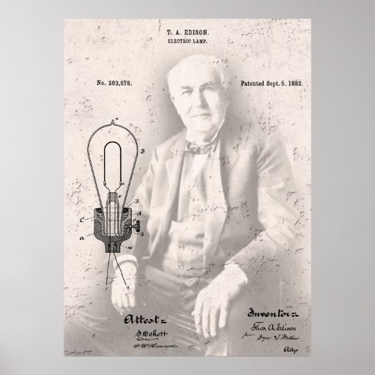 THOMAS EDISON und sein BERÜHMTES LAMP PATENT Poster (Vorne)