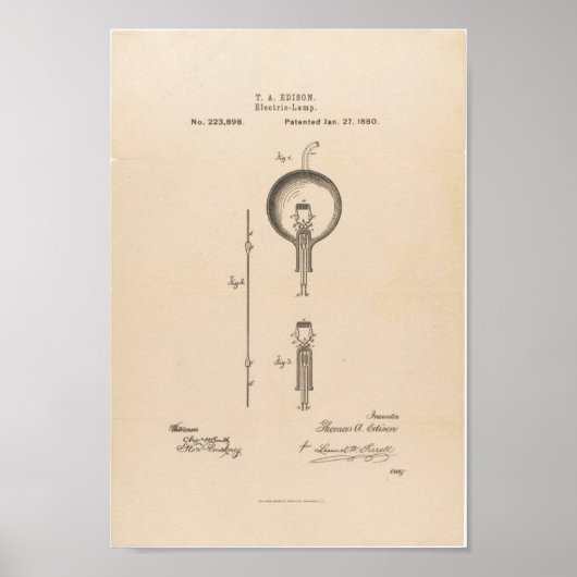 Thomas Edisons Bewerbung um das Light Bulb-Patent Poster (Vorne)