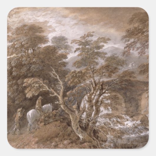 Thomas Gainsborough | Ein Waldbecken mit Felsen a Quadratischer Aufkleber (Vorderseite)