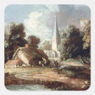Thomas Gainsborough Landschaft mit Cottage Quadratischer Aufkleber