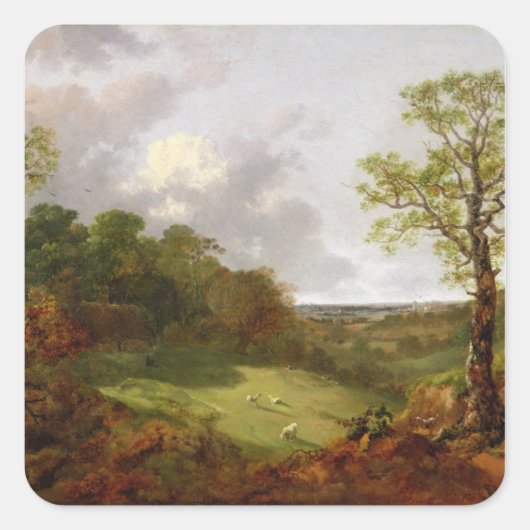 Thomas Gainsborough | Waldlandschaft mit einem Bau Quadratischer Aufkleber (Vorderseite)