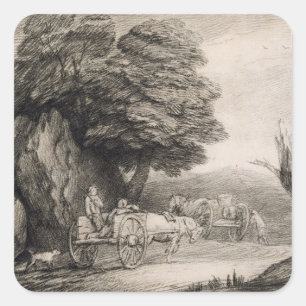 Thomas Gainsborough   Waldlandschaft mit Karren Quadratischer Aufkleber