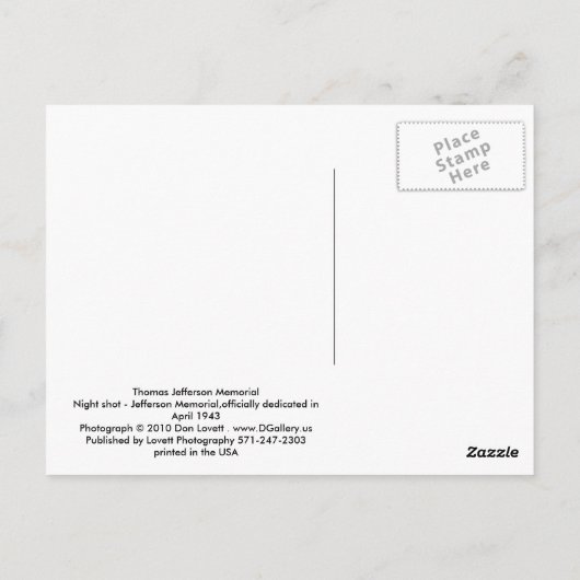 Thomas Jefferson Memorial Postkarte (Rückseite)
