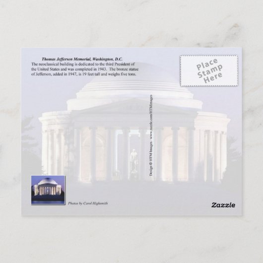 Thomas Jefferson Memorial, Washington, D.C. Postkarte (Rückseite)