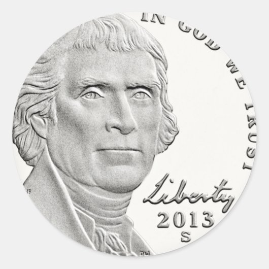 Thomas Jefferson Nickel Runder Aufkleber (Vorderseite)