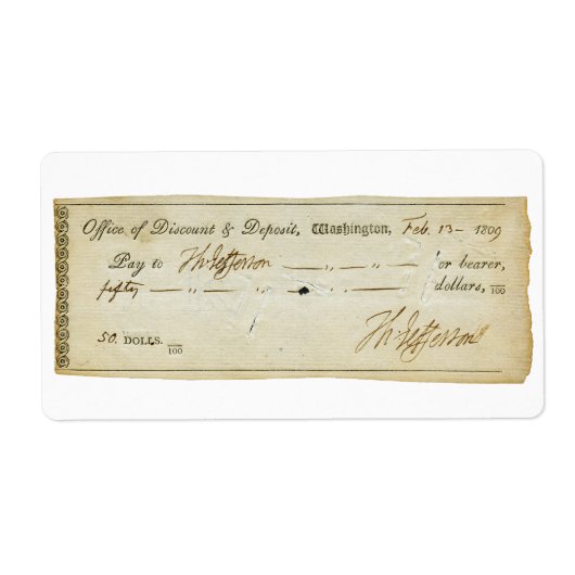 Thomas Jefferson Signature auf Bank Karo 1809 (Vorne)