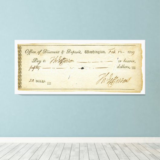 Thomas Jefferson Signature auf Bank Karo 1809 Leinwanddruck (Insitu (Holzboden))