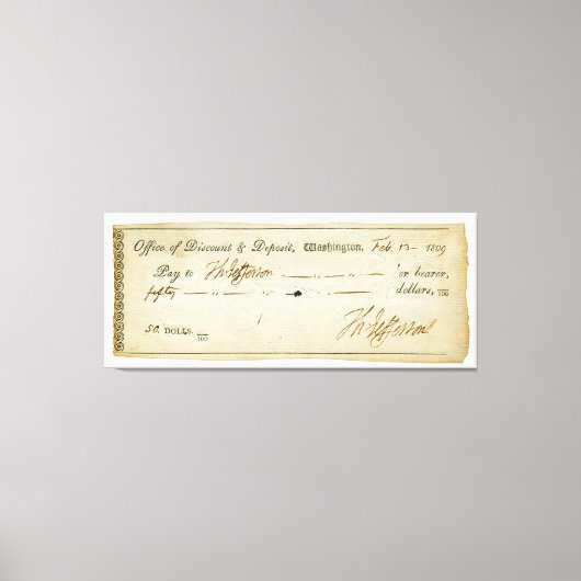 Thomas Jefferson Signature auf Bank Karo 1809 Leinwanddruck (Vorderseite)