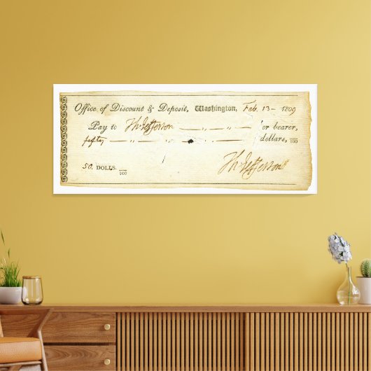 Thomas Jefferson Signature auf Bank Karo 1809 Leinwanddruck (Insitu (Wohnzimmer))