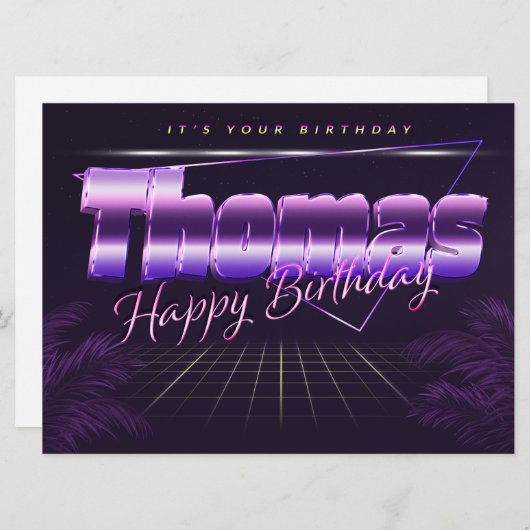 Thomas Name Vorname lila retro Karte Geburtstag (Vorne/Hinten)