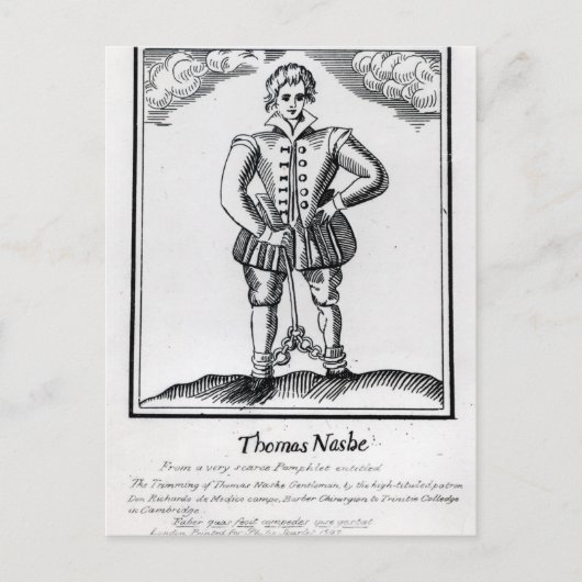 Thomas Nashe , aus einer Broschüre, Pub. 1597 Postkarte (Vorderseite)