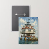 Thomas Point Shoal Leuchtturm Aquarell Button (Vorderseite/Rückseite)