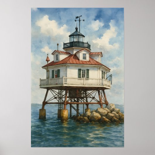 Thomas Point Shoal Leuchtturm Aquarell Poster (Vorne)