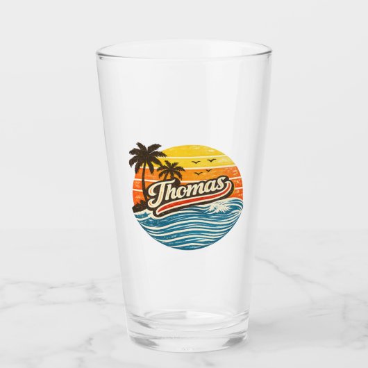 Thomas Retro Sonnenuntergang Name Design Glas (Vorderseite)