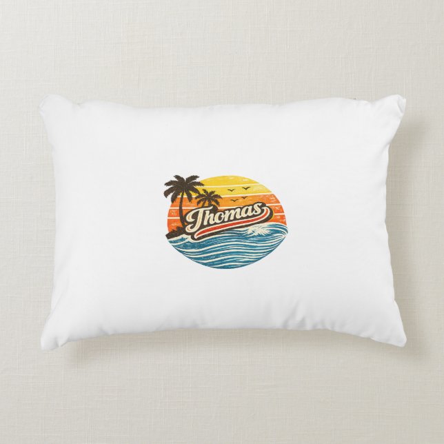 Thomas Retro-Sonnenuntergangs-Name-Design Dekokissen (Vorderseite)