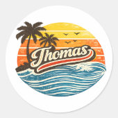 Thomas Retro-Sonnenuntergangs-Name-Design Runder Aufkleber (Vorderseite)