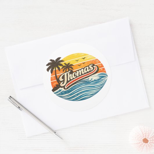 Thomas Retro Sunset Name Design Runder Aufkleber (Umschlag)