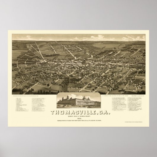 Thomasville, GA Panoramic Map - 1885 Poster (Vorne)