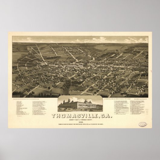 Thomasville Georgia 1885 Antike Panoramakarte Poster (Vorne)