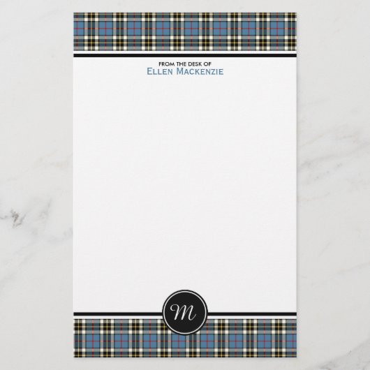 Thompson Clan Blue Formal Dress Tartan Monogram Briefpapier (Vorderseite)