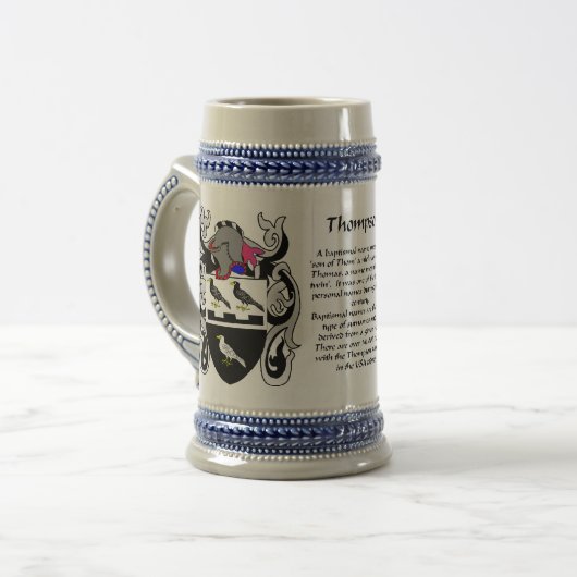 Thompson-Familienwappen Stein Bierglas (Vorderseite Links)