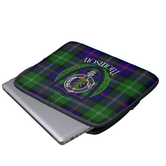 Thomson Scottish Clan Tartan and Crest Laptopschutzhülle (Vorne Knopf)