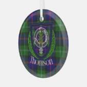 Thomson Scottish Clan Tartan & Crest Ornament Aus Glas (Vorderseite links)