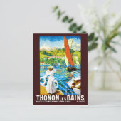 Thonon, Les Bains, Frau auf Yacht, Frankreich Postkarte (Stehend Vorderseite)