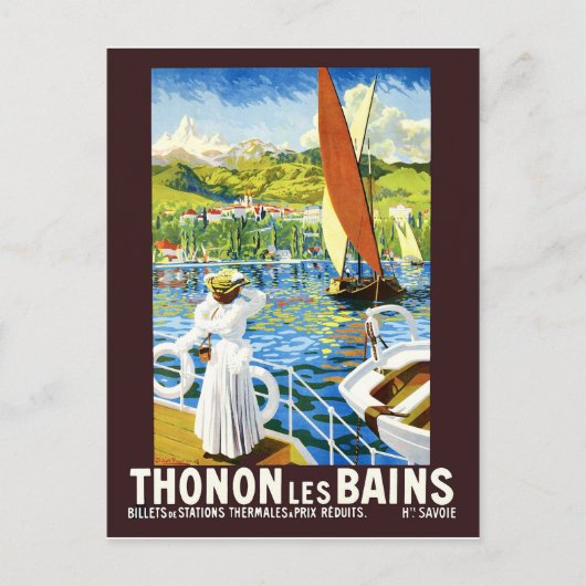 Thonon, Les Bains, Frau auf Yacht, Frankreich Postkarte (Vorderseite)