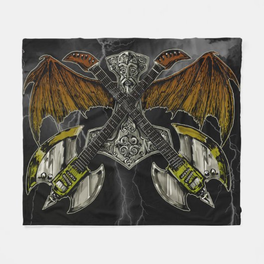 Thor Hammer der Götter Gitarren Fleecedecke (Vorderseite (Horizontal))