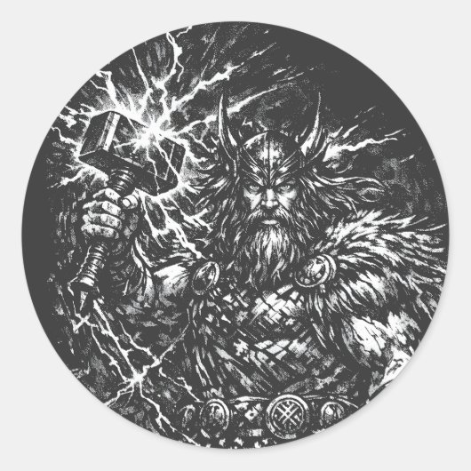 Thor — Sturmgepeitschter Gott des Donners Runder Aufkleber (Vorderseite)
