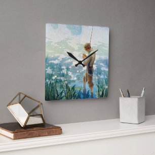 Thoreau Fischerei am Walden Pond durch N. C. Wyeth Quadratische Wanduhr