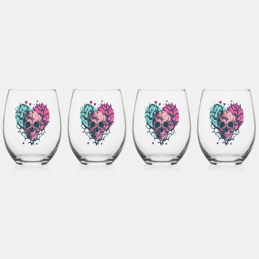 Thorny Heart Skull Weinglas Ohne Stiel (Vorderseite)
